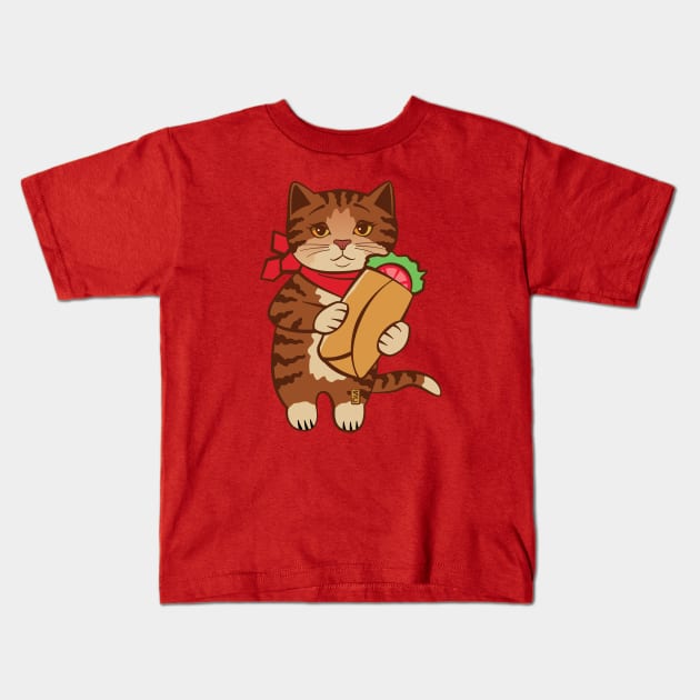 Burrito Cat Kids T-Shirt by Sue Cervenka